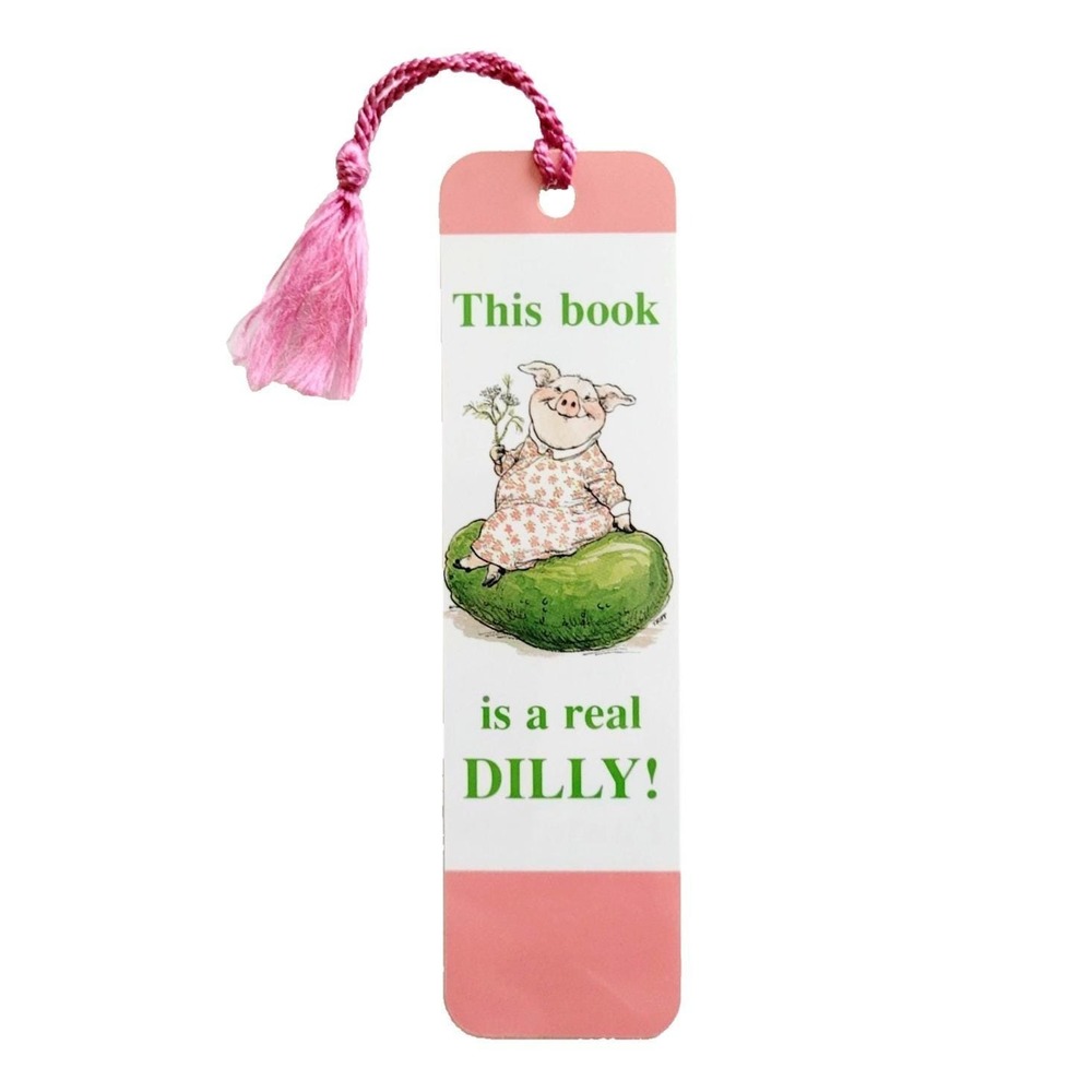 Vintage 90s Grig Pig Pickle Dilly Bookmark Tassel, Wallace Tripp, Antioch H-1469